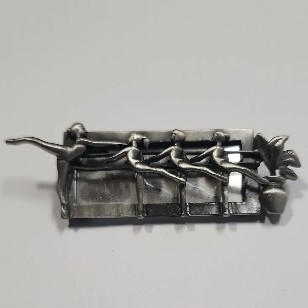 DANECRAFT Ballerinas in Front of Mirror Silver Vintage Pin Brooch
